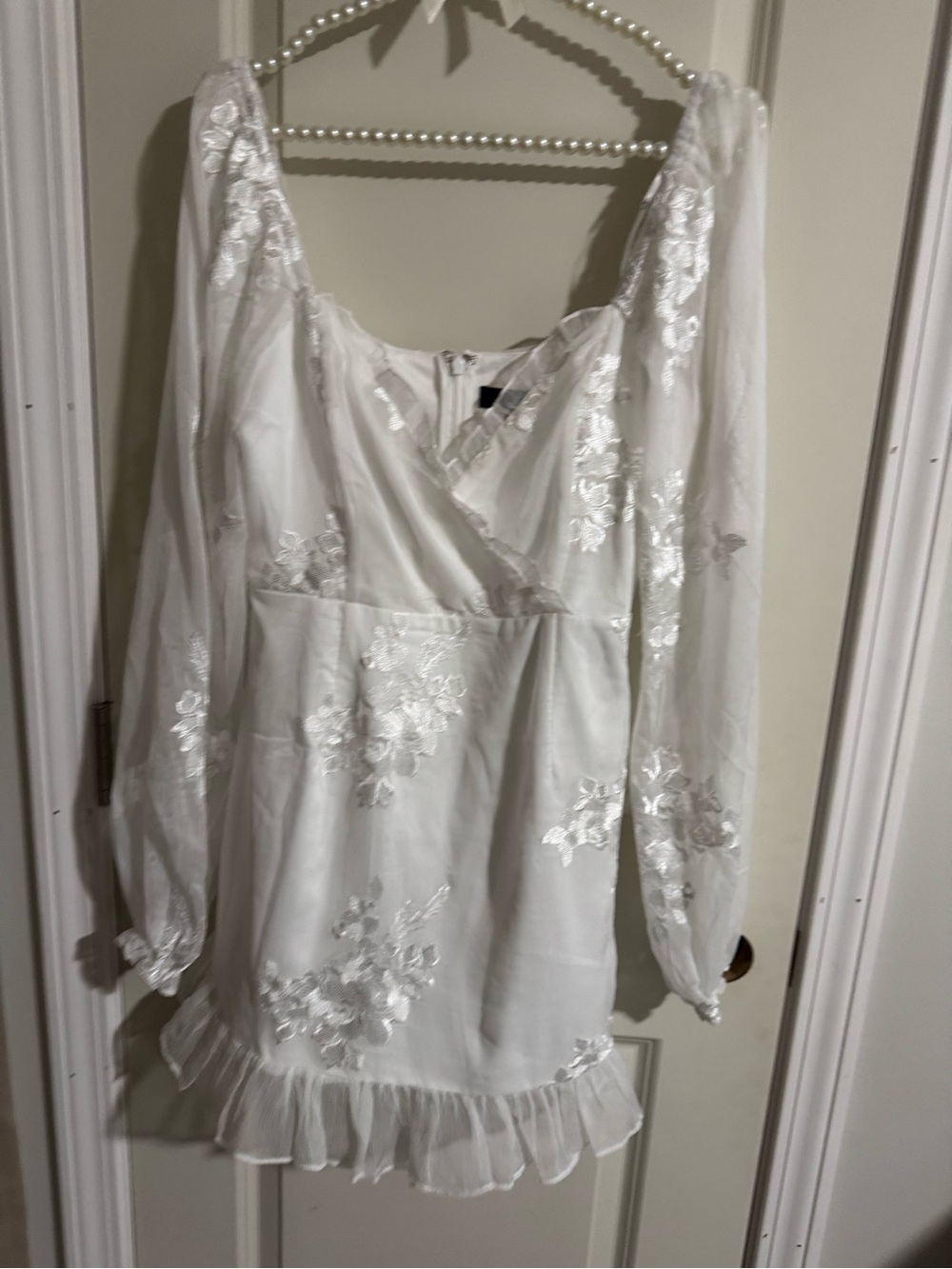 Lulu's White Embroidered Ruffle-Hem Mini Dress